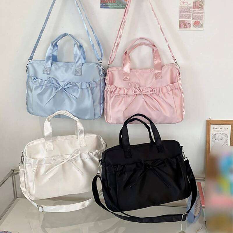 New Lightweight Casual Nylon Crossbody Bags Fresh Gentle Bow Design Travel Solid Color Soft Large Capacity Women's Tote Bag