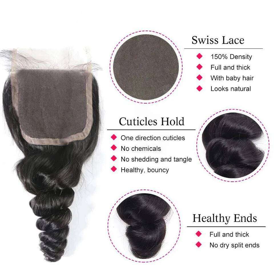 Loose Wave Closure Brazilian Remy 30Inch 13x4 HD Frontal With Bundles Natural Human Hair Extensions