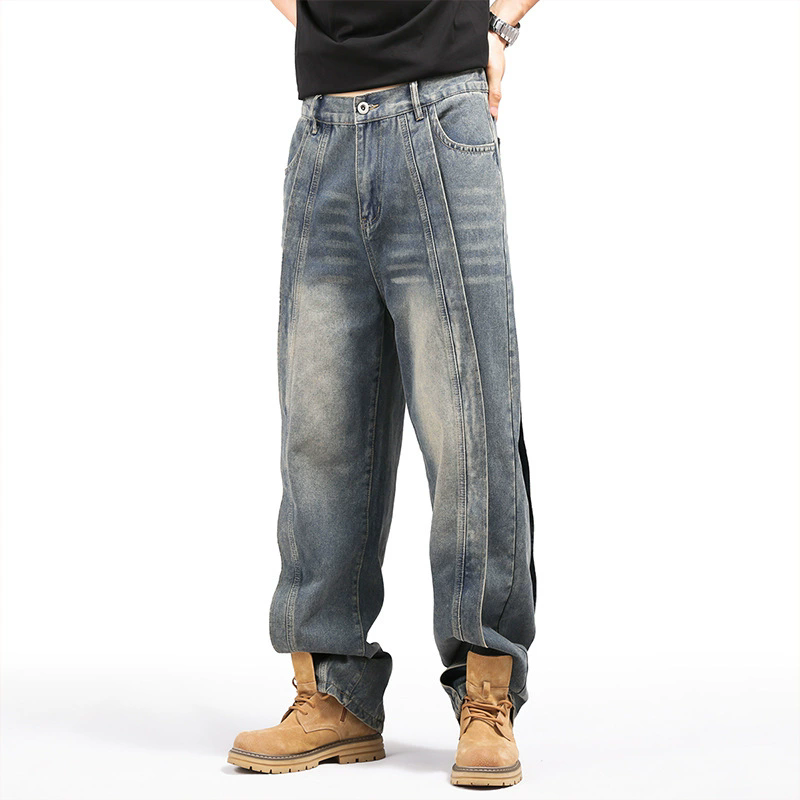 xxxl loose jeans elastic waist men stitching wideleg denim pants straight fashion trend trousers mens clothing bottoms