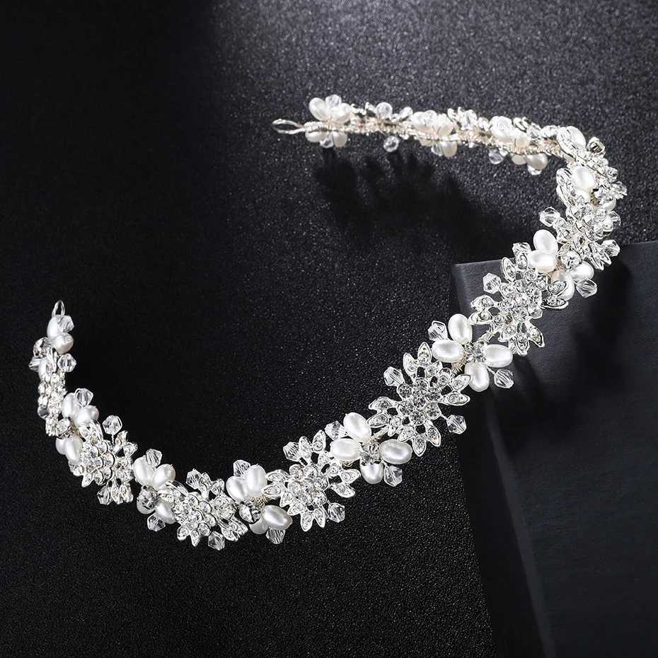 Luxury Clear Crystal Bridal Hair Vine Pearls Wedding Hair Jewelry Accessories Headpiece Women Rhinestone Pageant Crown Headbands Z250605