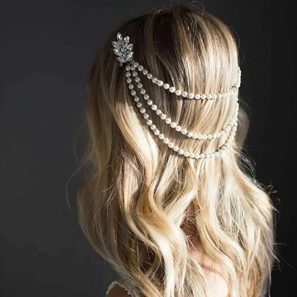 New Multi-layer Pearl Hair Chain Womens Simple Retro Bridal Wedding Headpiece High-end Fashion Rhinestone Plug Comb Z250605
