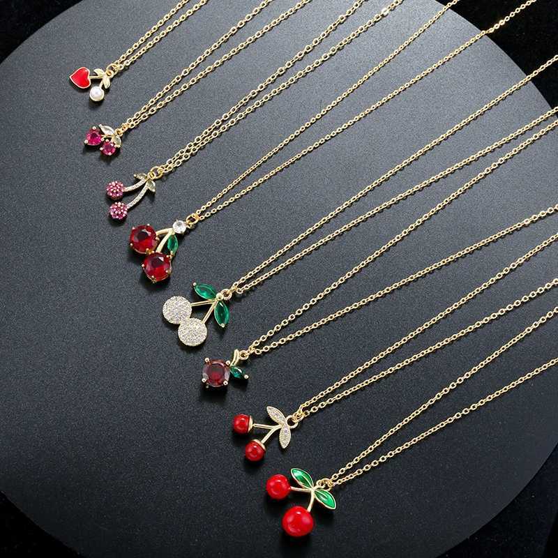 ZHUKOU Copper And Enamel Oil Drip Craft Red Cherry Pendant Necklace For Women Personalized Jewelry Gift VL635 Y250605