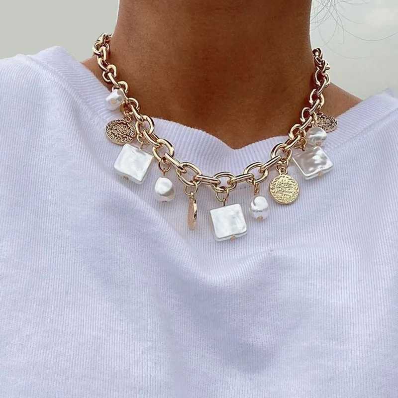 Elegant Jewelry Imitation Irregular Pearl Pendant Necklace Big Geometry Chain Unique Women Valentines Fashion Necklace N0466 Y250605