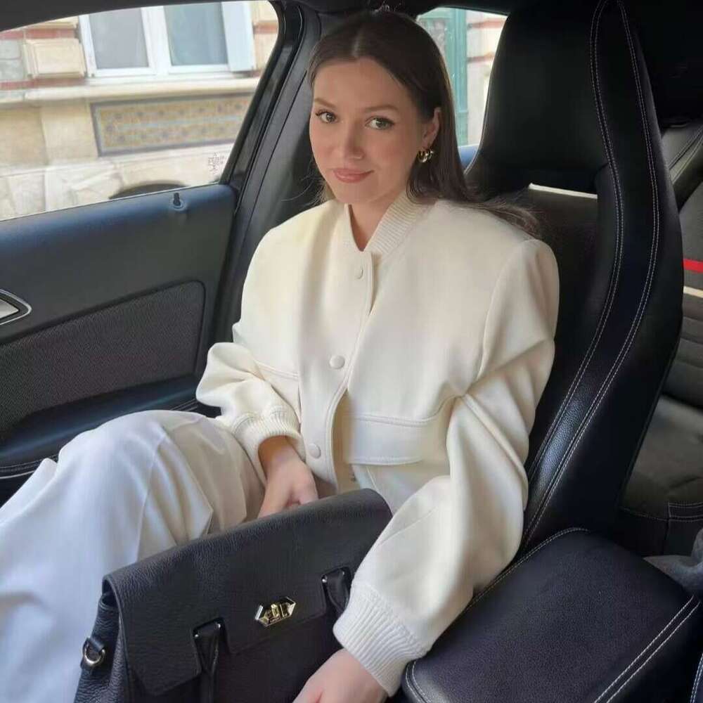 New Women's Fashion French Style Large Pocket Short Autumn Bomber Jacket Coat B5