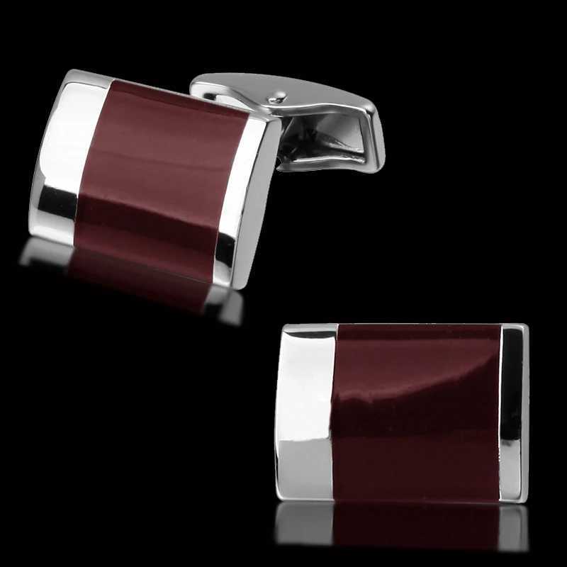 Mens French shirt cufflinks copper material rectangular wine red enamel cufflinks fashion clothing accessories wholesale W250606