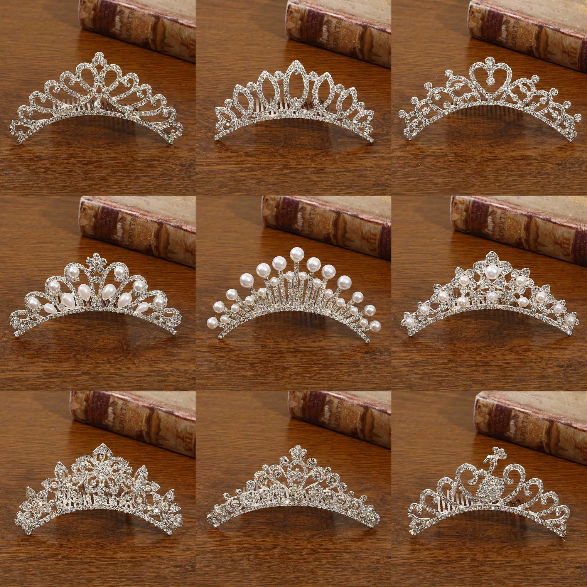 Mini Crowns Pearl Hair Comb Rhinestone Heart Shaped Tiaras Silver Color Hairpin Wedding Accessories Bridal Princess Hair Jewelry Z250605
