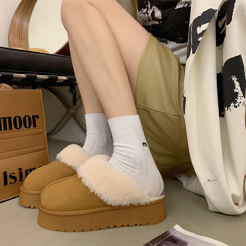 2025 free shipping autumn and winter new designer shoes women's fashionable khaki snow boots thick sole with velvet toe cotton slippers black bro