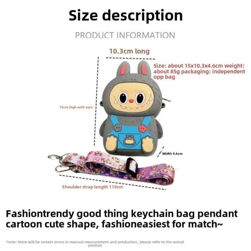 Anime Labubu Silicone Coin Purse Cartoon Messenger Bag Cute Crossbody Girls Allmatch Shoulder Kids Party Gifts 250605
