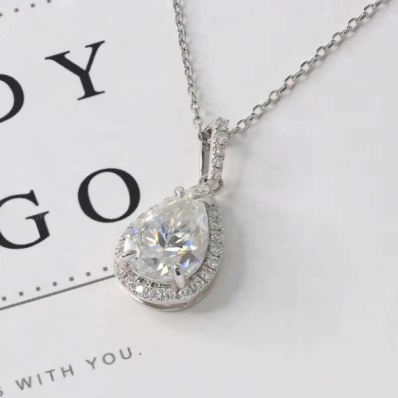 Paston Jewelry 925 Sterling Silver925 Pendant Necklace DEF VVS1 5ct Pear Moissanite Diamond Halo Pendant Chain Jewelry