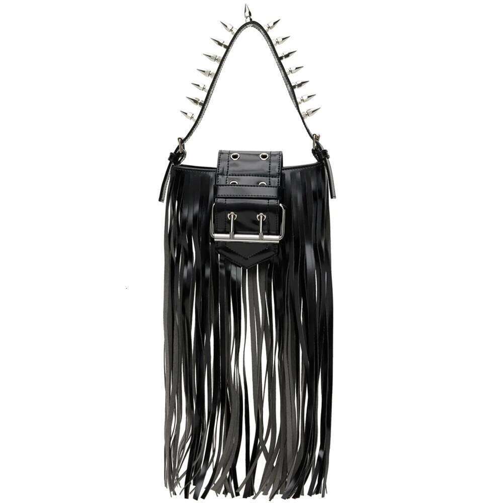 Annmouler Designer Small Handbag For Women Streetwear Shoulder Bag With Long Tassel Fashion Rivet Purses