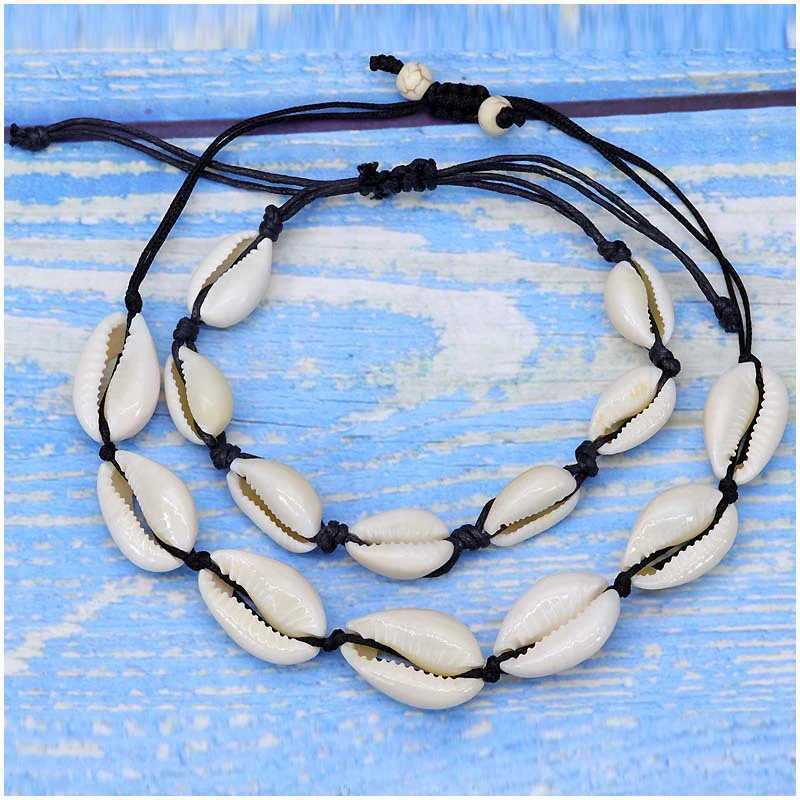 Natural Sea Shell Charm Bracelets Necklace For Women Men Summer Sandy Beach Handmade String Rope Hand-woven Shells Accessories Y250605