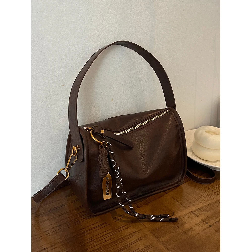 Burgundy Crossbody Bag for Women Fashion Soft PU High-Grade Zipper Commute Handbags Female Elegant Delicate Shoulder Bags 250605