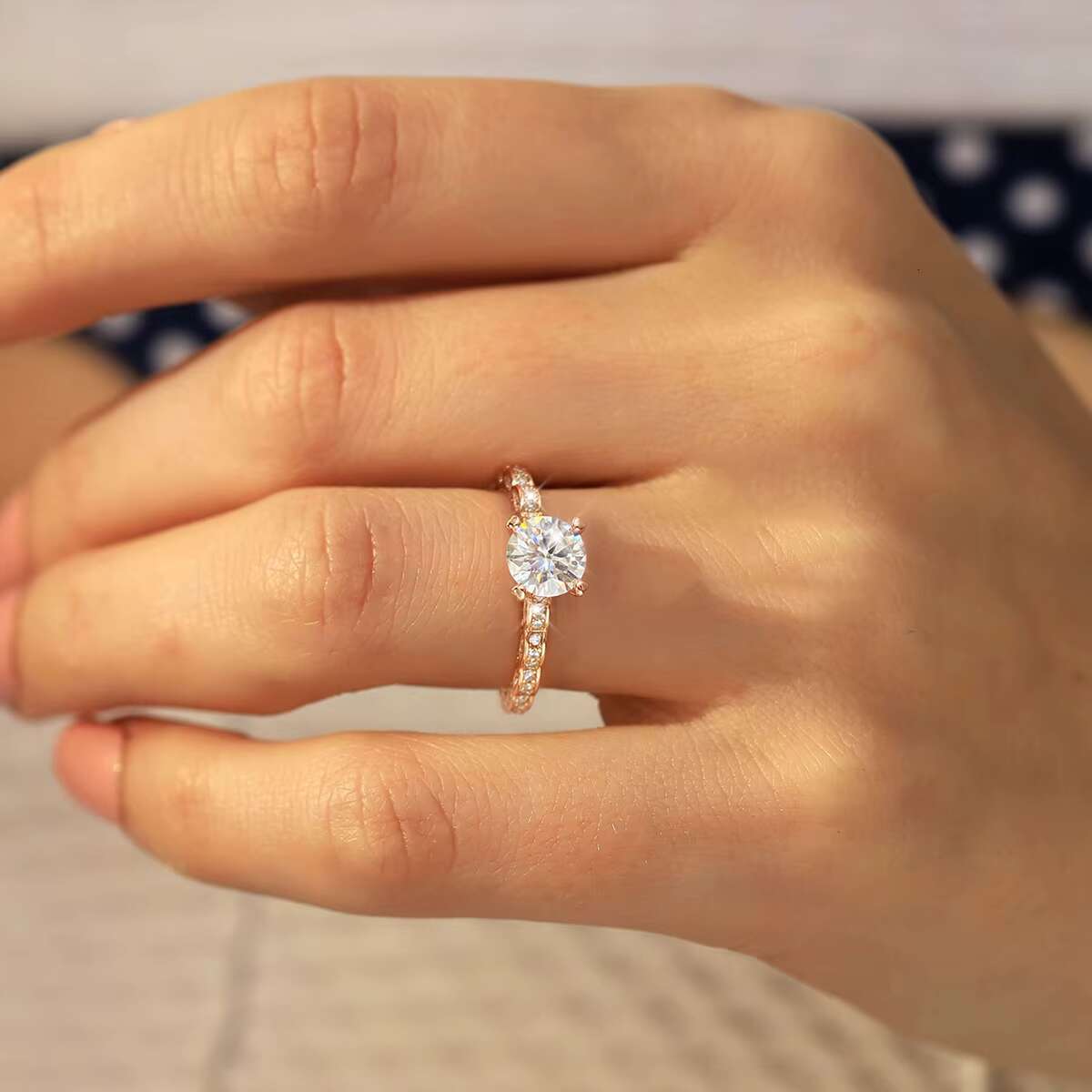 925 Sterling Silver 18k Rose Gold Plated Gra CertificateRound Shape Moissasnite Wedding Ring Women ATTAGEMS Fine Jewelry