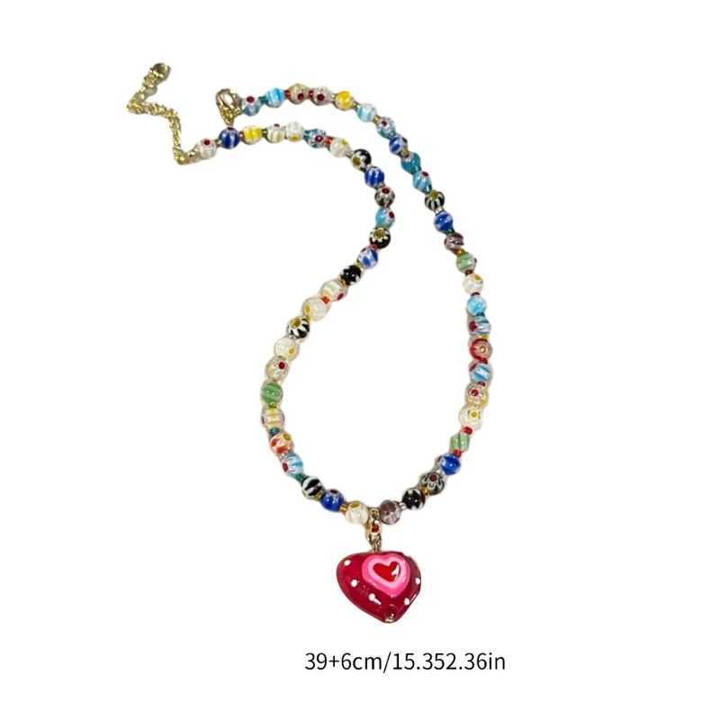 Bohemian Colored Glaze Bead Necklace Summer Red Love Necklace Hawaii Beach Necklace Jewelry Suitable for Ladies Girls Y250605