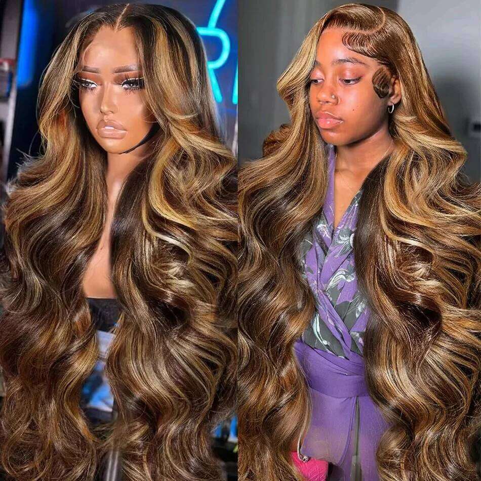 250 Density Transparent HD Human Hair Wig 40 Inch Highlight Ombre 13x4 Body Wave Front 4/27 Colored 13x6 Lace Frontal Wigs