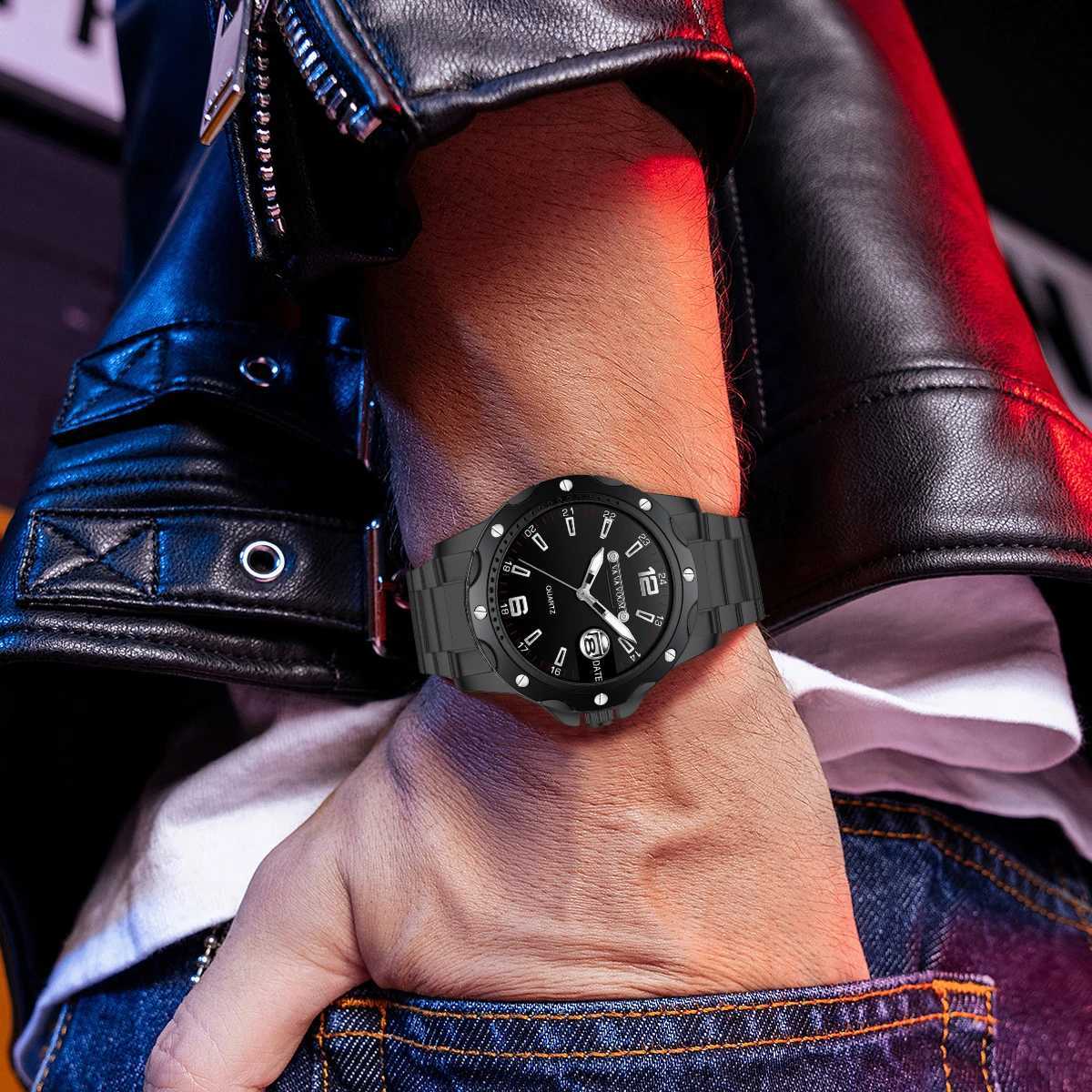 2024 New Mens Stainless Steel Watch Fashionable Black Large Dial Diver Series Calendar Business Style Leisure Quartz Gift Watch Y250605