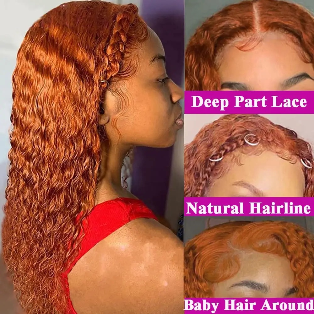 30 Inch Ginger Orange Kinky Curly 13x4 Lace Frontal Wigs For Women Transparent Lace Front Human Hair Wig 4X4 Curly Deep Wave Wig Synthetic