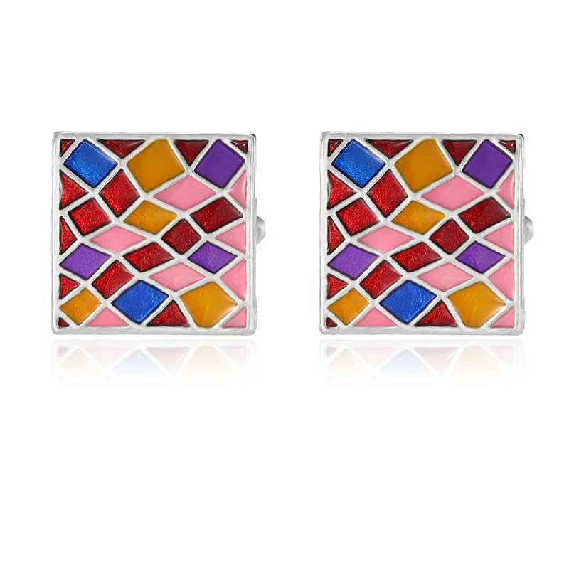 2024 Yeni Tasarm Renkli Emaye Kare Kol Dmeleri Erkek Gmlek Aksesuarlar Modaya Uygun Ekose Boyal Resmi Takm Kol Dmeleri Dme W250606