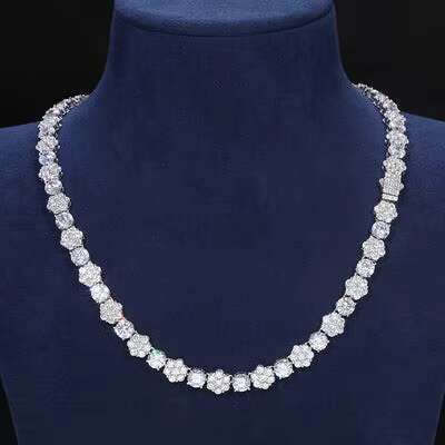 S925 Silver Moissanite Necklace for Men Women 9mm Hip Hop Flower Iced Tennis Chain 925 Bling Exquisite Jewelry Fashionable