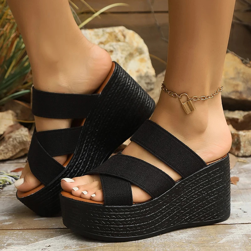 Cross Strap Wedge Heel Sandals for Women Summer 2025 Fashion Chunky Platform Slippers Woman Casual Thick Bottom Beach Sandalias 250605