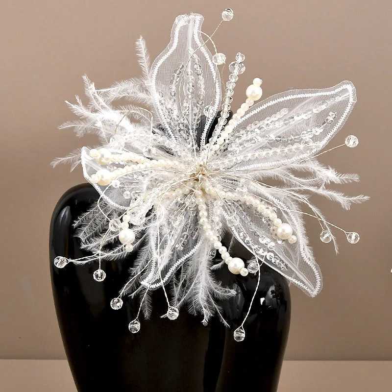Vintage Fascinator Lace Flower Duckbill Clip Dance Show White Floral Mesh Flower Hairpin Bridal Wedding Veil Headwear Girl/Women Z250605
