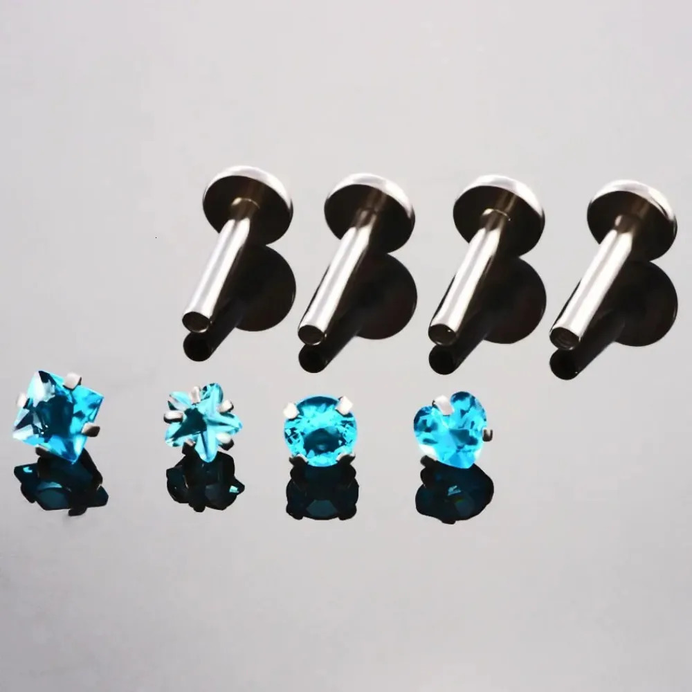 3X Varies Shape Zircon Internally Threaded Labret Ring 8mm Steel Bar Ear Tragus Monroe Lip Nose Stud Piercing 16g 250605