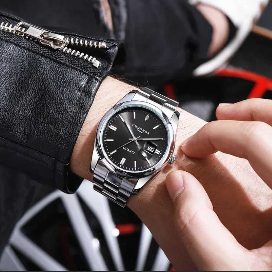 CHRONOS Top Brand Luxury Mens Watch Waterproof Luminous Date Men Watches Stainless Steel Quartz Mens Watch Male reloj Y250605