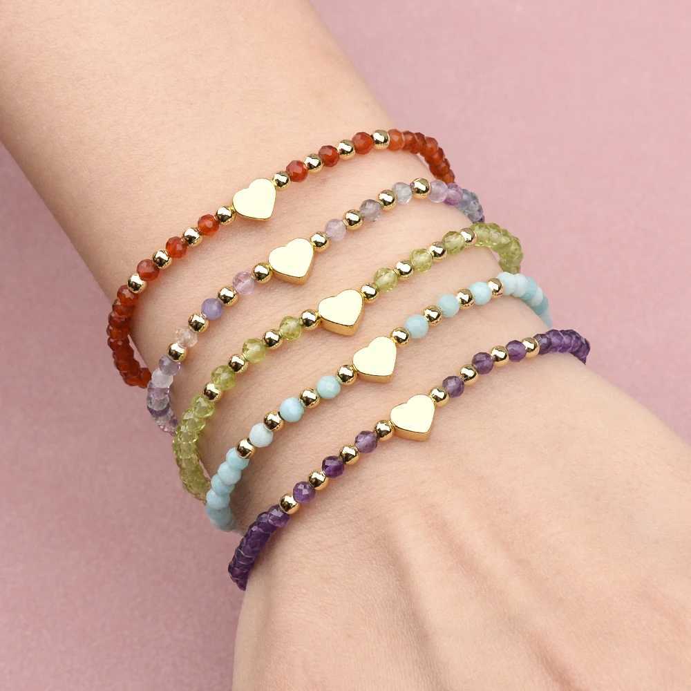 3MM Natural Stone Sunstone Lapis Garnet Moonstone Amethyst Hematite Heat Brass Beads Stretchable Bracelets For Lady Gift W250606