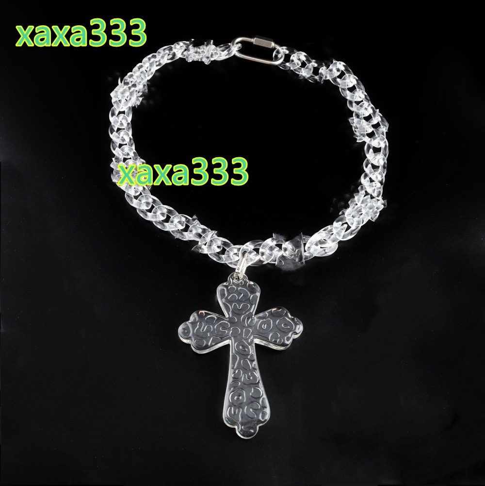 Custom Rapper Transparent Acrylic Christian clear Large Jesus Cross Pendant Necklace Cuban Chains Jewelry for Women