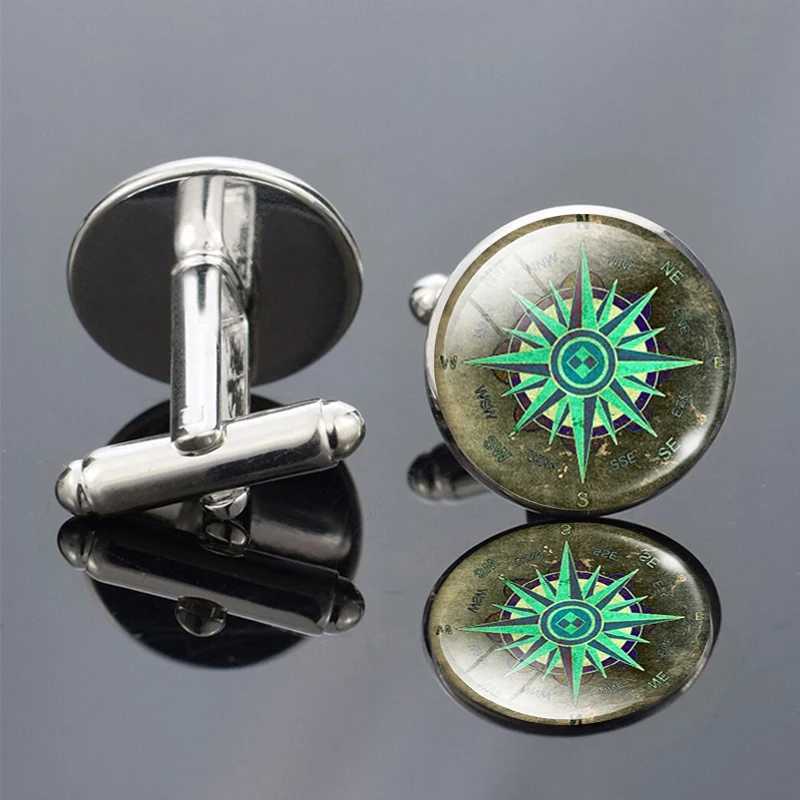 Vintage Compass Picture Print Cufflinks Men Fashion Wedding Cufflinks Suit Cuff Link Accessories Gift for Him (not real compass) W250606