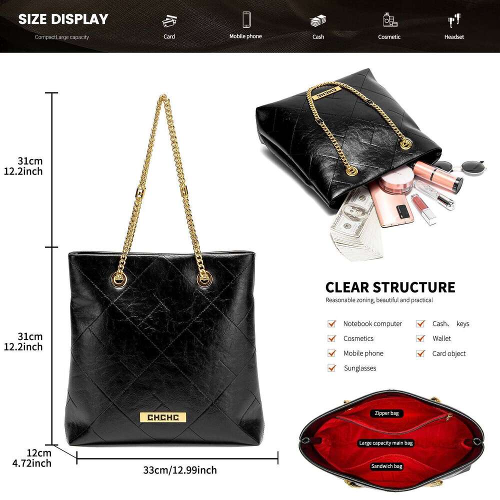 Classic Retro Style Pure Colour Fashion Women's Bag Simple Versatile Chain Shoulder Strap Design Exquisite Workmanship