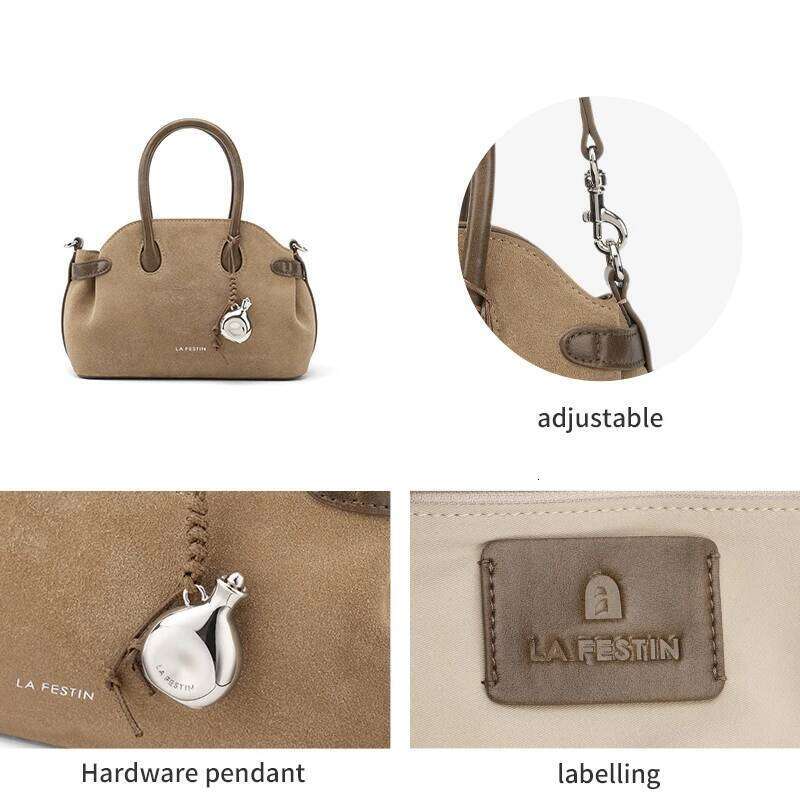 LA FESTIN Original Brand Women s New Suede Designer Handbag Boston Shoulder Crossbody Bowling Bag bag