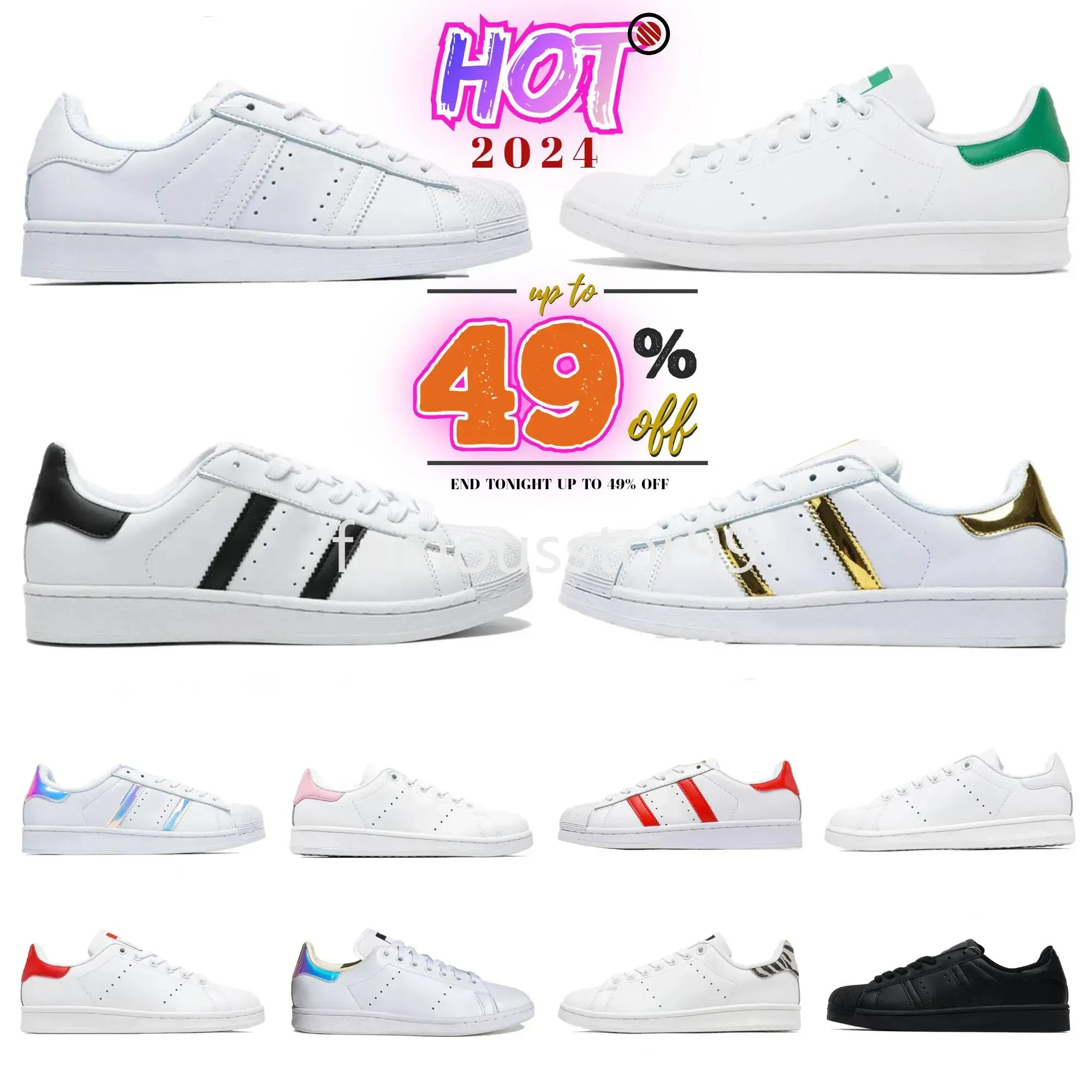 TOP Designer Fashion Stan Smith Superstars Casual Shoes Vegan Mens Women Triple Black White Oreo Laser Golden Platform Sports Sneakers Flat Trainers Outdoor Shoes