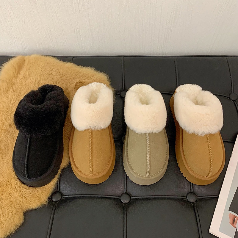 2025 free shipping autumn and winter new designer shoes women's fashionable khaki snow boots thick sole with velvet toe cotton slippers black bro