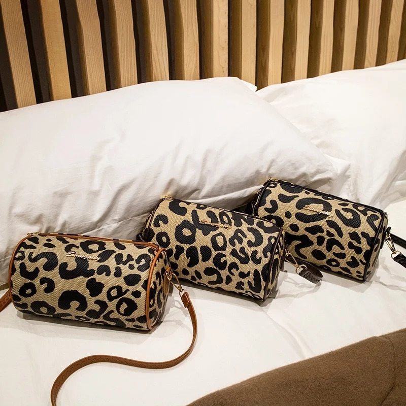 Leopard print polka dot cylinder bag pillow womens pen holder Printed singleshoulder crossbody bag 250605