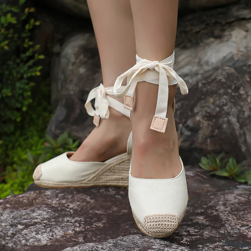 Ankle Lace Up Wedges Sandals Women Summer Closed Toe Espadrille Platform Sandles Woman High Heels Gladiator Sandalias Mujer 43 250605