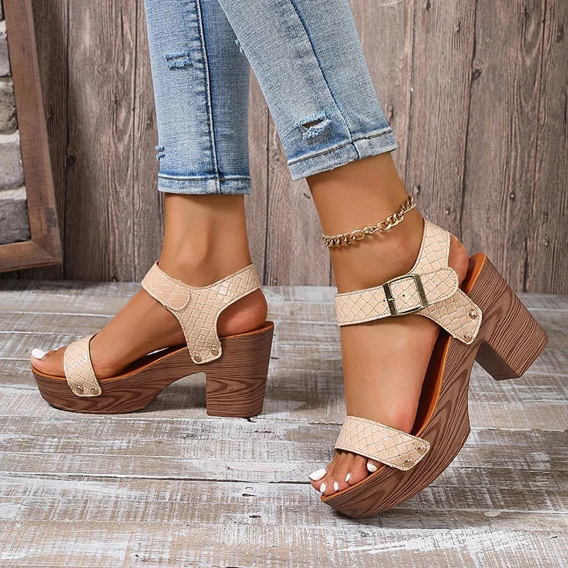 Fashion Pu Leather High Heeled Sandals Women Summer Ankle Buckle Platform Sandles Woman Outdoor Thick Heel Sandalias Mujer 43 250605