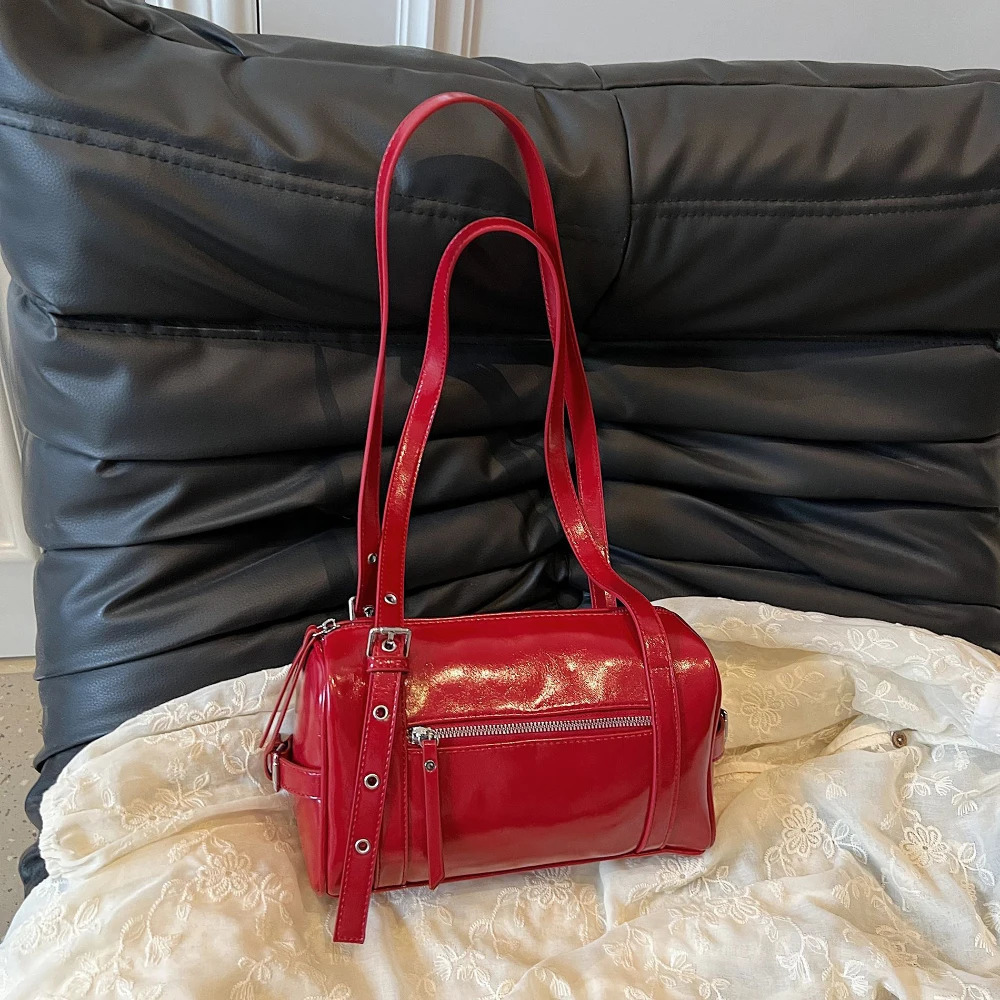 Spring Summer Glossy PU One Shoulder Bags Women Korean Ins Delicate Zipper Handbags High Grade Daily Commute Packs 250605