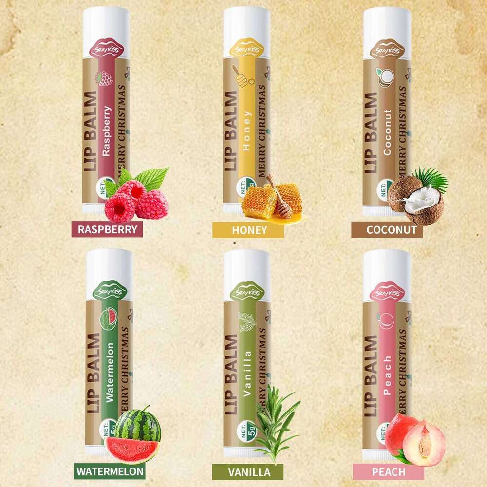 Christmas 6PCS/box lip balm set, shiny and moisturizing, softening dead skin, suitable dry lips, a gift for women