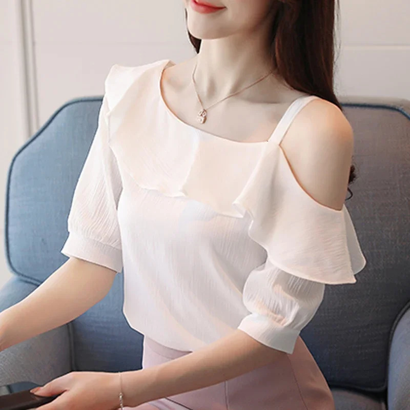 Blusas Mujer De Moda Summer Women Blouses Short Sleeve Chiffon Blouse Off Shoulder Blouse Tops Womens Tops And Blouses B381 250605