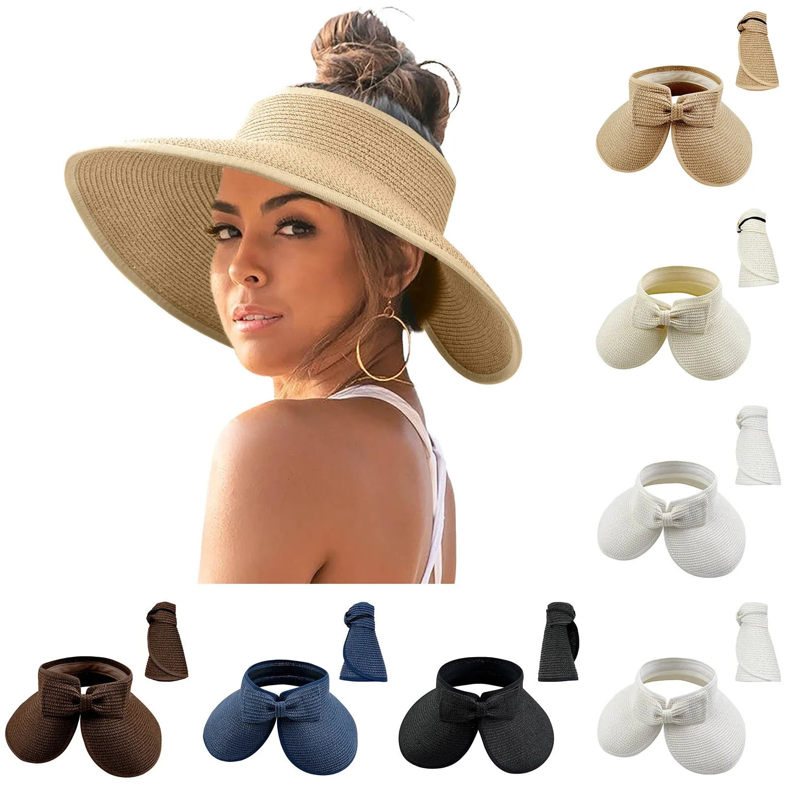 Womens Swim Hat Womens Sunshade Hat Korean Edition Women Open Top Big Sunscreen Sun Hat No Top Foldable Hat Big Visor Hat Women 250603