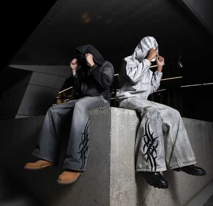 2K American Harajuku Washed Old Loose Casual Jeans Versatile Fashion Goth Wide Leg Jeans 2025 New Hip Hop Personalized Pants Z250605