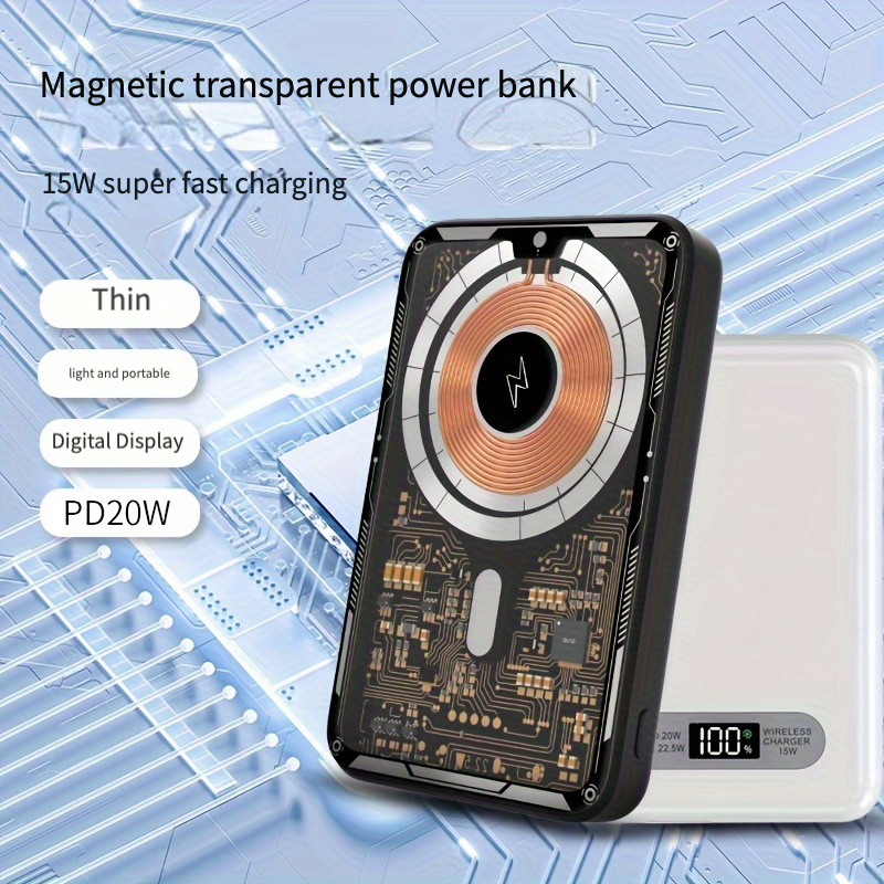 Fast-Charging MagSafe Compatible Mobile Phone 5000mah Transparent version wireless magnetic Powerbank Durable Backup Battery Accessory for Your phone 