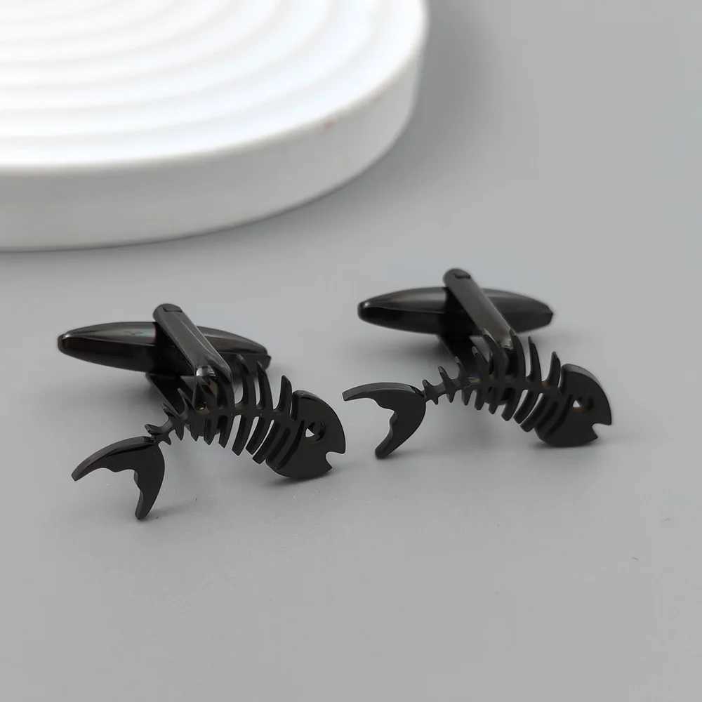 Creative Fish Bone Hollow Cufflinks Silver Gold-Plated French Shirt Cuffs Black Cufflinks for Suit Accessories Gifts for Men W250606
