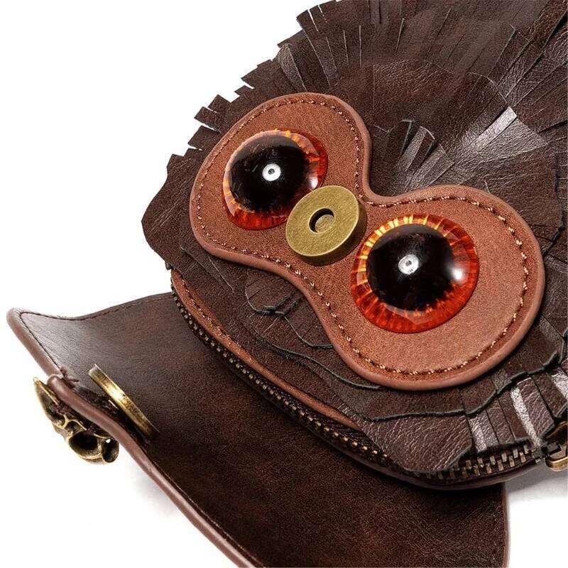 Womens Cartoon Shoulder Bag,Girls PU Leather Crossbody Bag,Coin Purse Medieval Steampunk Owl Bag For Daily Travel