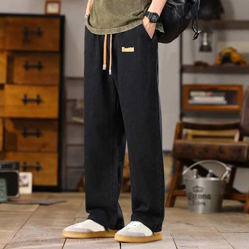 Mens Casual Pants Length Large Size Wide Jeans Pants Waisted Women Calf Hole Stretch Baggy Sweatpants Z250605