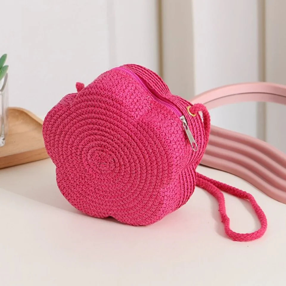 Vacation Kawaii Straw Small Shoulder Bag Flower Shape Beach Bohemian Casual Woven Crossbody Summer 250605