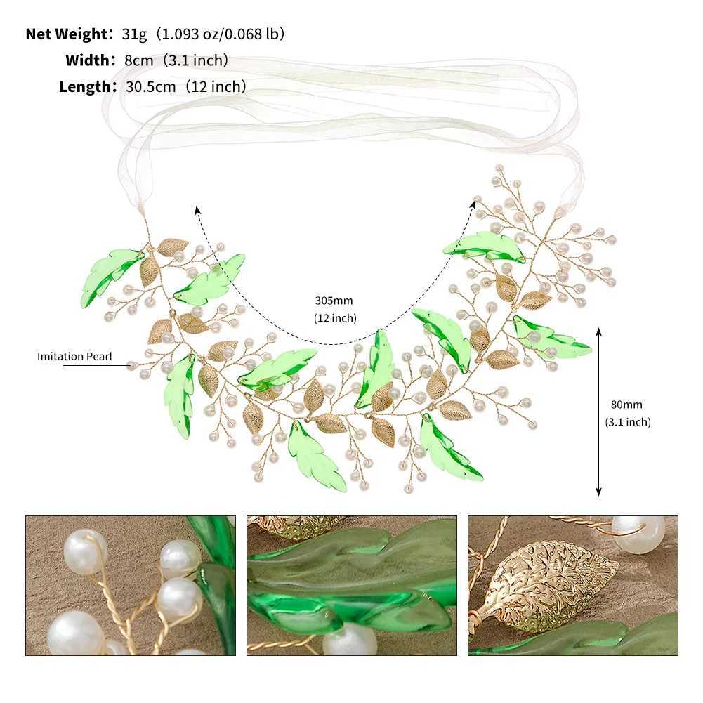 Wedding Headbands Green Leaves Hairband for Bride Hair Accessories Artificial Pearl Headdress for Women Girls Party Hair Jewelry Z250605