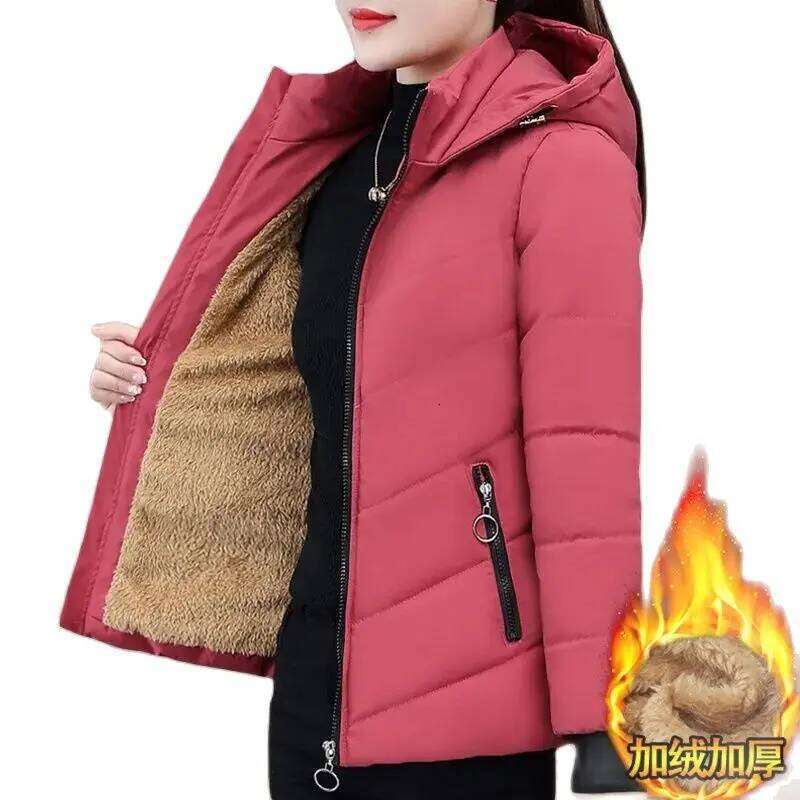 2025 New Women Add Veet Cotton Jacket Female Winter Fleece Warm Hood Fashion Ladies Down Padded Jackets M- 5XL Coat
