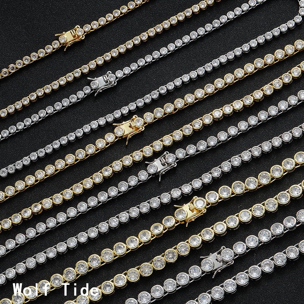 New In 3mm 4mm 5mm Round Sparkly Diamond Tennis Necklace Bracelet Jewelry Set Hip Hop Accessory Collarbone Chain Choker Inclusive Bling CZ StonesPulse
